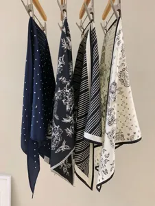 French vintage style women's printed silk scarf lightweight decorative neckerchief