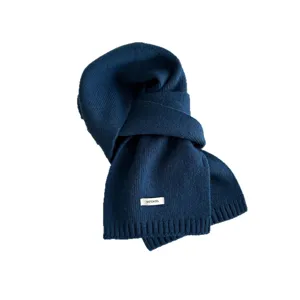 Premium solid blue knitted wool winter scarf for women and men warm winter accessory style