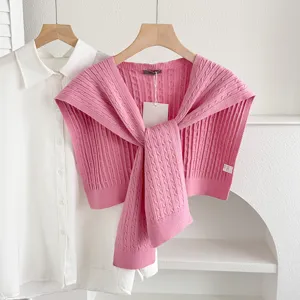 Pink cable knit shawl scarf women outerwear layered sweater shirt chic fashion accessory