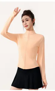 Women's lightweight peach sun protection jacket with thumb holes and stand collar detail