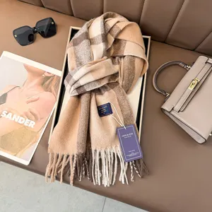 Klassischer karierter Kaschmir-Gefühl Winterschal mit Fransen Quasten Unisex warm