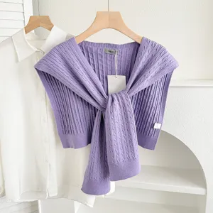 Purple knit shawl collar sweater scarf accessory for women spring autumn layering detail