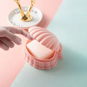 Porte-savon en forme de coquillage creatif design avec couvercle double couche rose