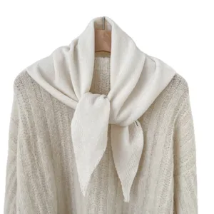 Simple layered Australian wool blend knitted triangle scarf for women, warm winter shawl.