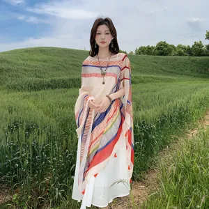 Colorful striped shawl women summer beach sun protection cape lightweight fashion outerwear