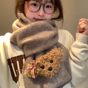 Winter Thickened Warm Scarf Cute Bear Bowknot Korean Style Soft Cozy Neck Protection Scarf For Women Winter Daily Wear
