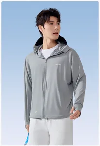 Men women grey sun protection jacket detail, lightweight hoodie with thumb holes and UPF100.