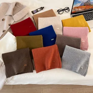 Korean style solid color pure wool knitted scarf winter thick warm fashion neck warmer