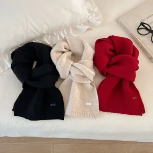 Classic solid color knitted wool scarf winter warm thick versatile scarf for women