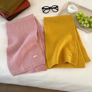 Solid color knitted wool scarf for women winter thick warm fashion cozy winter neck warmer