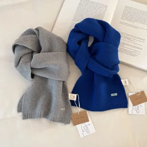 Women Pure Wool Knitted Scarf Solid Color Thickened Warm Winter Versatile Minimalist Fashion Neck Warmer