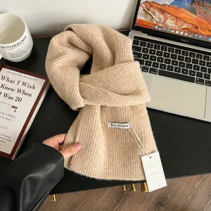 Bufanda de punto de mezcla de lana de color sólido, accesorio de invierno suave y cálido moda