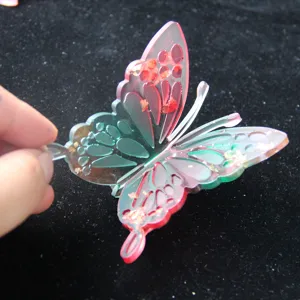 3D resin butterfly mold detail view, pink green gradient DIY craft decorative accessory.