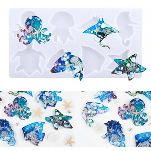 DIY ocean animal silicone resin mold for handmade epoxy keychain crafts and beautiful ocean decor.