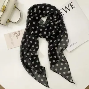 Black and white polka dot scarf, long ribbon neck scarf and hair band for women fashion accessories.