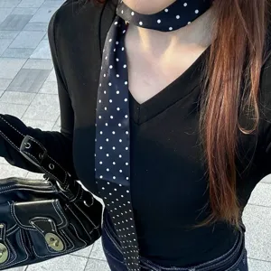 Style Coréen Satin Pois Fin Foulard en Soie Mode Élégant Long Ruban Écharpe de Cou Accessoire de Sac à Main Pour Femmes