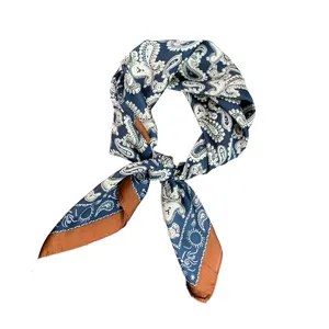Femme foulard soie cachemire bleu carré écharpe élégant bandeau cheveux cou accessoire