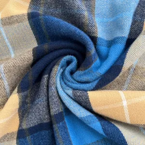 Blue and beige plaid scarf cozy winter shawl classic check pattern soft warm fashion neck wrap