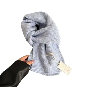 Bufanda de punto mezcla de lana azul claro para mujer y hombre, cálido otoño invierno.