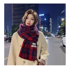 Korean style soft imitation cashmere plaid scarf winter color block warm student neck scarf