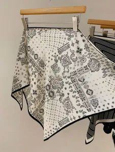 Classic black and white paisley print bandana scarf, elegant retro design for women summer.