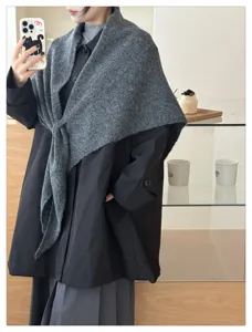 Cozy wool-blend triangle scarf and warm shawl for women, perfect for autumn and winter daily wear.