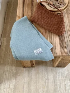 Light blue knit scarf winter warm soft casual solid color cozy minimalist neck wrap daily wear