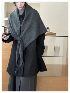 Women wool blend triangular scarf autumn winter solid color warm shawl stylish daily outdoor wear