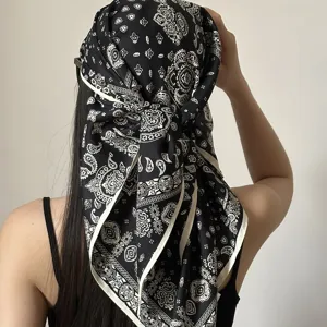 Damen Paisley Druck Dreieckstuch Satin Kopftuch Sommer Boho Haarband Strand Schal Halstuch