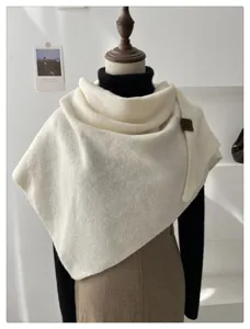 Cozy wool-blend knitted triangular scarf for women, solid color warm shawl for winter.