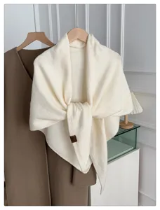 Cozy knit wool blend triangular scarf for women winter warm solid color stylish shawl