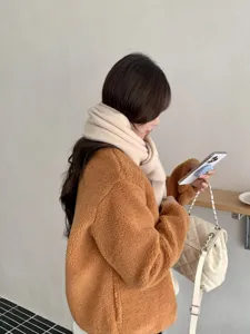 Cozy minimalist winter knit scarf, soft warm solid color neck warmer for daily casual wear.