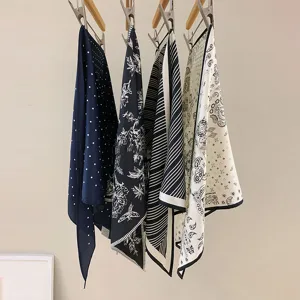 French vintage style women printed silk scarf triangular scarf fashion decorative hair band