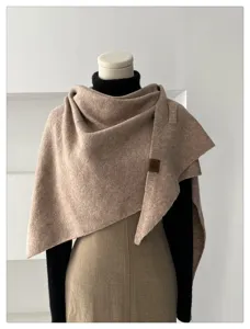 Cozy knit triangular shawl scarf for women, warm winter neck wrap and solid color cape.