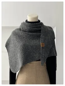 Dark grey wool blend triangular scarf, cozy winter warm shawl for women, elegant daily wear.