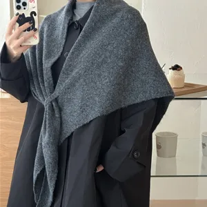 Stylish wool-blend triangular scarf for women, cozy winter warm solid color shawl and neck wrap.