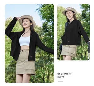 Women black sun protection jacket lightweight outdoor UV blocking hoodie casual summer wear