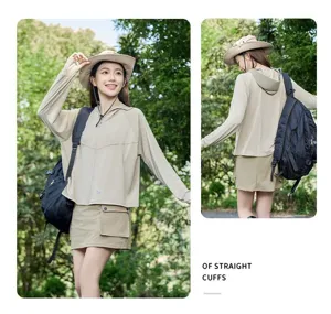 Women summer sun protection clothing set lightweight outdoor UV proof hooded jacket and skirt.