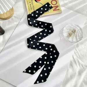 Sciarpa sottile a pois neri e bianchi, nastro chic coreano per le borse e camicie.