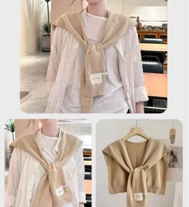 Solid color knitted fake collar shawl scarf for women and men, stylish autumn accessory.