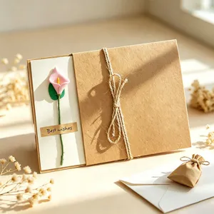 Handmade dried flower greeting card vintage kraft paper blessed card for special holiday festival