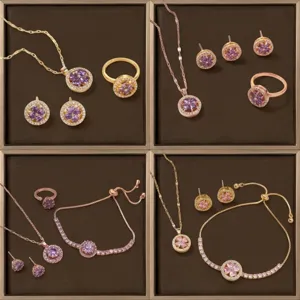 Conjunto Joyas Mujer Flor Rotatoria Acero Inoxidable Cobre Zirconia Corazón Trébol Collar Anillo Pendientes Pulsera Oro Oro Rosa Joyería Elegante