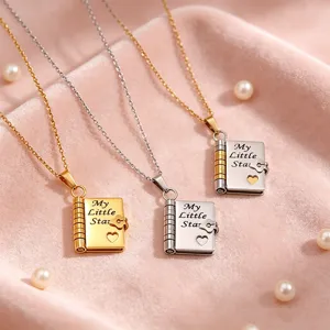 Titanium steel book pendant necklace for women, stylish little star clavicle chain jewelry.