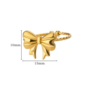 Eleganter vergoldeter Schleifen Offener Ring, minimalistischer verstellbarer Damenschmuck.