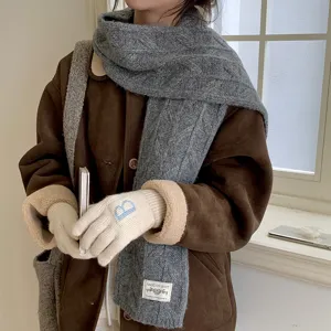 Chunky knit winter scarf for women, warm and cozy retro cable design, stylish windproof neck warmer.