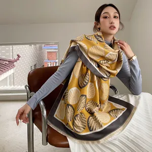 Écharpe d'Hiver Chaude en Faux Cachemire pour Femme Châle à Pois Imprimé avec Glands Mode Décontracté Quotidien