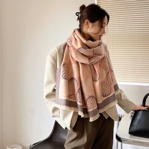 Automne hiver épais bloc de couleur imitation cachemire écharpe femmes mode jacquard