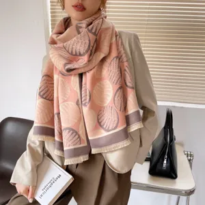 Automne hiver epaissi bloc de couleur imitation cachemire echarpe femme jacquard chaud chale mode