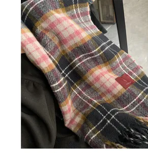Women winter cozy imitation cashmere plaid scarf classic warm neck wrap stylish shawl