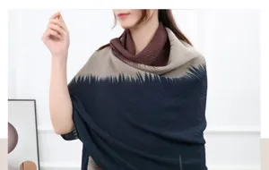 Pleated gradient scarf for women, soft cotton linen blend shawl, stylish transition color neck wrap.